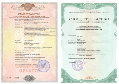 Свидетельство о праве собственности, образец